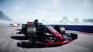 Yarış arabası. Çok hızlı sürüyorsun. Başarı kavramı. Gerçekçi 4K animasyonu.