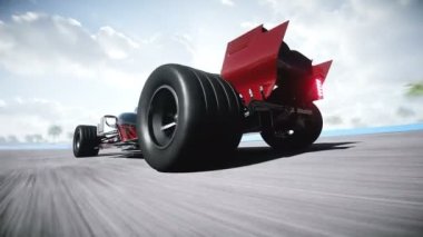 Yarış arabası. Çok hızlı sürüyorsun. Başarı kavramı. Gerçekçi 4K animasyonu.