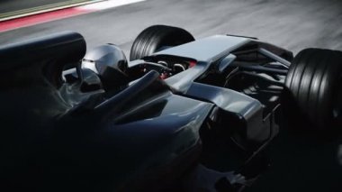 Yarış arabası ve yarışçı. Çok hızlı sürüyorsun. Başarı kavramı. Gerçekçi 4K animasyonu.