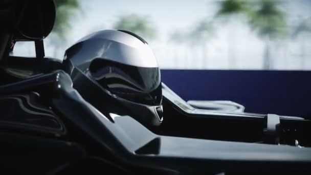 Yarış arabası ve yarışçı. Çok hızlı sürüyorsun. Başarı kavramı. Gerçekçi 4K animasyonu. — Stok video