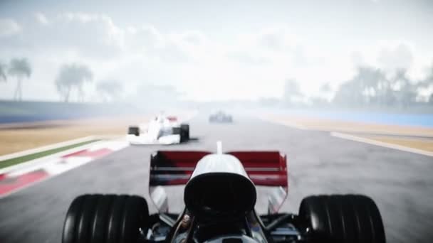 Carreras de coches y corredores. Conduce muy rápido. Concepto de éxito. Animación realista 4K. — Vídeo de stock