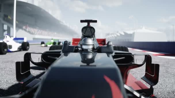 Carro de corrida e piloto. Começa. Conceito de sucesso. Animação 4K realista. — Vídeo de Stock