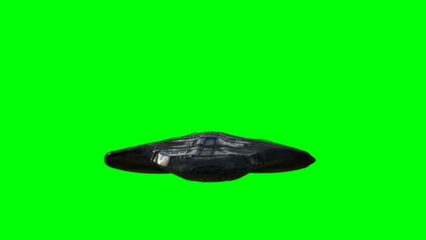 Футуристический инопланетный научно-фантастический корабль изолирован на зеленом экране. Реалистичная анимация 4k. — стоковое видео