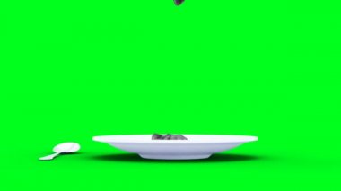 shit falling on plate. Green screen isolate.