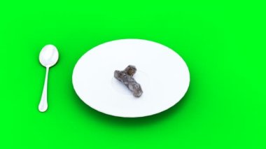 shit falling on plate. Green screen isolate.