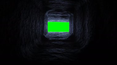 Kaya fütüristik mağarasında uçuyorlar, Coridor. Gerçekçi yeşil ekran 4k animasyonu.