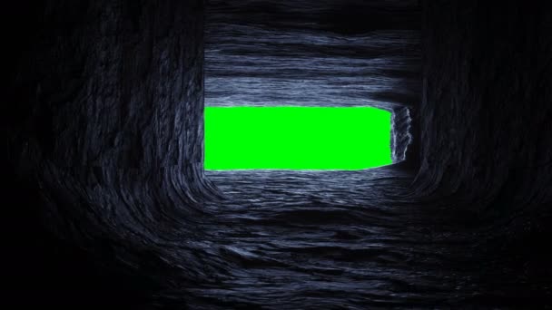 Volando en una cueva futurista de rocas, Coridor. Animación realista de la pantalla verde 4k. — Vídeo de stock