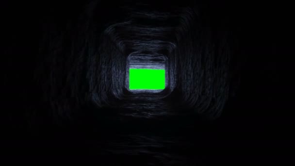 Flyger i rock futuristiska grotta, Coridor. Realistisk grön skärm 4k animation. — Stockvideo