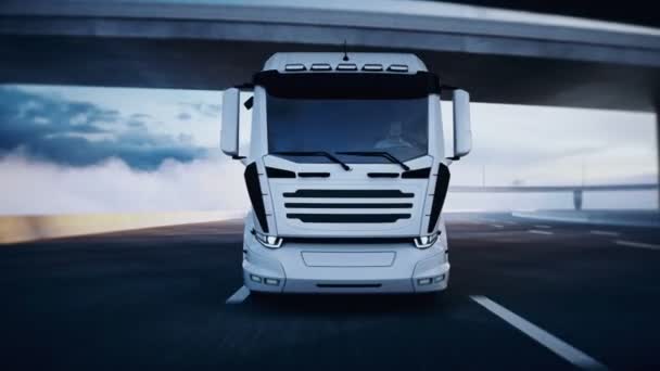 高速道路の3次元汎用オイルトラック。非常に速い運転。配達の概念。現実的な4kアニメーション. — ストック動画