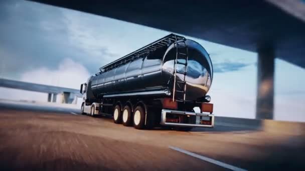 3d generic oil truck on highway. Very fast driving. Delivery concept. Realistic 4k animation. — Stock Video