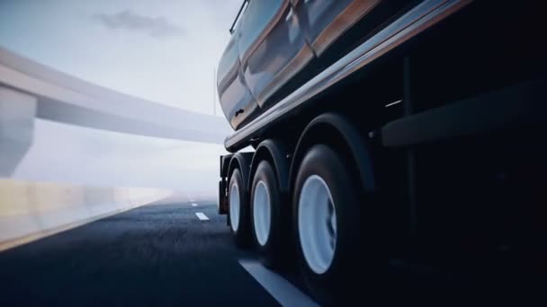 3d generieke olie truck op de snelweg. Heel snel rijden. Leveringsconcept. Realistische 4k animatie. — Stockvideo