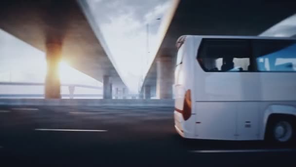 3d model toeristische passagiersbus op de snelweg. Heel snel rijden. Toerisme. Realistische 4k animatie. — Stockvideo