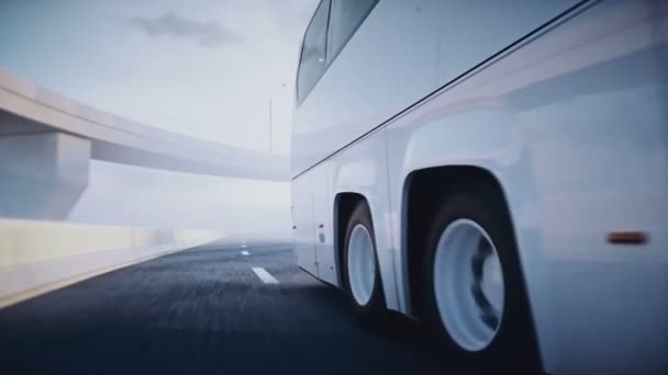 3d modelo turístico ônibus de passageiros na rodovia. Uma condução muito rápida. Conceito de turismo. Animação 4k realista. — Vídeo de Stock