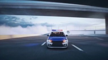 Otobanda 3D model polis arabası. Çok hızlı sürüyorsun. Gerçekçi 4k animasyonu.