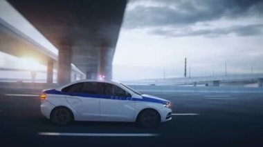 Otobanda 3D model polis arabası. Çok hızlı sürüyorsun. Gerçekçi 4k animasyonu.