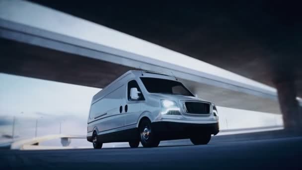 Camion de livraison blanc générique 3d sur autoroute. Conduite très rapide. Concept de livraison. Animation réaliste 4k. — Video