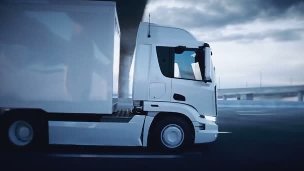 3d genérico camión de reparto blanco en la carretera. Conduce muy rápido. Concepto de entrega. Animación realista 4k. — Vídeos de Stock