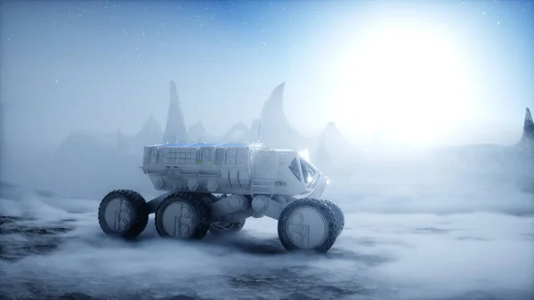 Rover az idegen bolygón. Mars felszín. 3D-s renderelés. — Stock Fotó