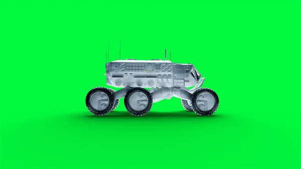 Rover isolieren auf grünem Bildschirm. 3D-Darstellung. — Stockfoto