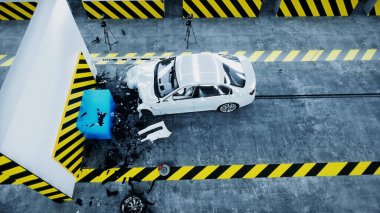 Standart 3 boyutlu araba kazası testi. Araba tahribatı. 3d oluşturma.