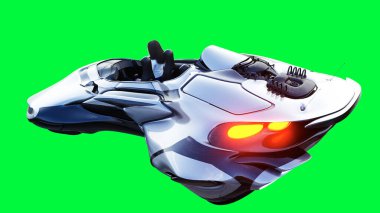 Fütürist bilim kurgu uçan araba, bir kızla. Yeşil ekran izole edildi. 3d oluşturma.