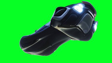 Fütürist bilim kurgu uçan araba, gemi. Yeşil ekran izole edildi. 3d oluşturma.