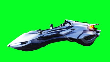 Fütürist bilim kurgu uçan araba, gemi. Yeşil ekran izole edildi. 3d oluşturma.