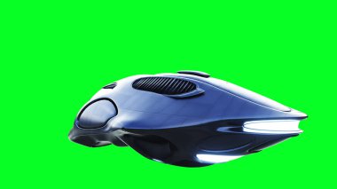 Fütürist bilim kurgu uçan araba, gemi. Yeşil ekran izole edildi. 3d oluşturma.