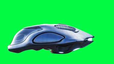 Fütürist bilim kurgu uçan araba, gemi. Yeşil ekran izole edildi. 3d oluşturma.
