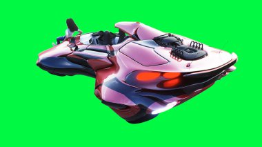 Fütürist bilim kurgu uçan araba, bir kızla. Yeşil ekran izole edildi. 3d oluşturma.