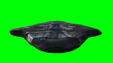 Gelecekçi uzaylı bilim kurgu gemisi yeşil ekranda izole edildi. 3d oluşturma.