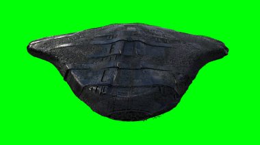 Gelecekçi uzaylı bilim kurgu gemisi yeşil ekranda izole edildi. 3d oluşturma.
