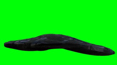 Gelecekçi uzaylı bilim kurgu gemisi yeşil ekranda izole edildi. 3d oluşturma.