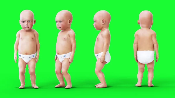 Triste bebé, niños. Visualización 3D de pantalla verde. —  Fotos de Stock