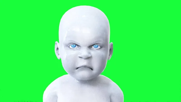 Böses Roboterbaby, Kinder. Green Screen 3D-Rendering. — Stockfoto