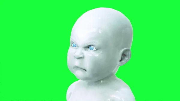 Evil robot baby, children. Green screen 3d rendering. — Stock Photo, Image