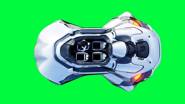 Futurista sci fi carro voador com menina. Ecrã verde isolado. Renderização 3d. — Fotografia de Stock