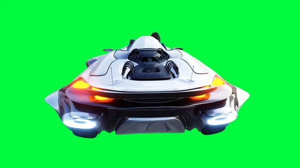 Futurista ciencia ficción volando coche con chica. Pantalla verde aislada. renderizado 3d. — Foto de Stock