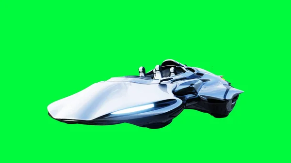 Futuristische sci fi vliegende auto, schip. groen scherm isoleren. 3d destructie. — Stockfoto