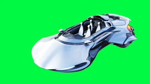 Futuristic sci fi flying car, ship. green screen isolate. 3d rendering. — Stock Photo, Image