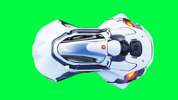Carro voador de ficção científica futurista, navio. tela verde isolar. Renderização 3d. — Fotografia de Stock