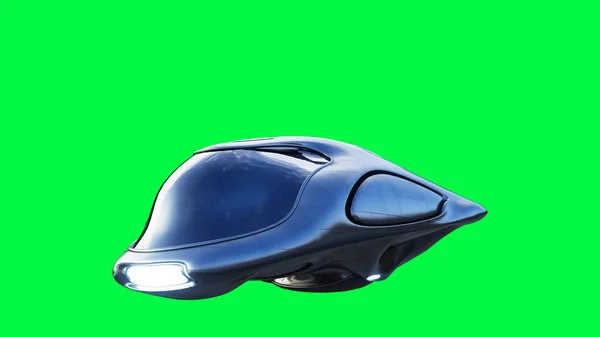 Futuristické sci-fi létající auto, loď. izolovat zelenou obrazovku. 3D vykreslování. — Stock fotografie