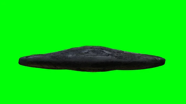 Футуристичний іншопланетний науково-фантастичний корабель ізольований на зеленому екрані. 3D візуалізація . — стокове фото