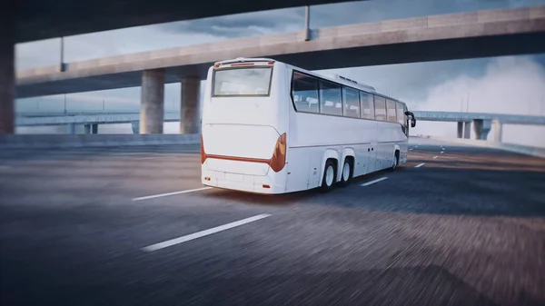 Autobús turístico de pasajeros por carretera. Conduce muy rápido. Concepto turístico. renderizado 3d. —  Fotos de Stock