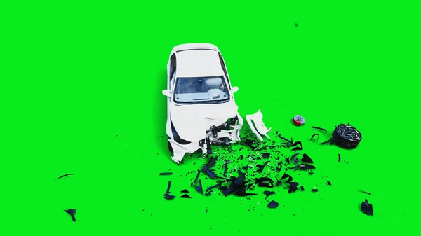Λευκό γενόσημο 3d αυτοκίνητο συντρίβεται σε αόρατο τοίχο. Σχέδιο αυτοκινητιστικού ατυχήματος. 3d απόδοση. — Φωτογραφία Αρχείου