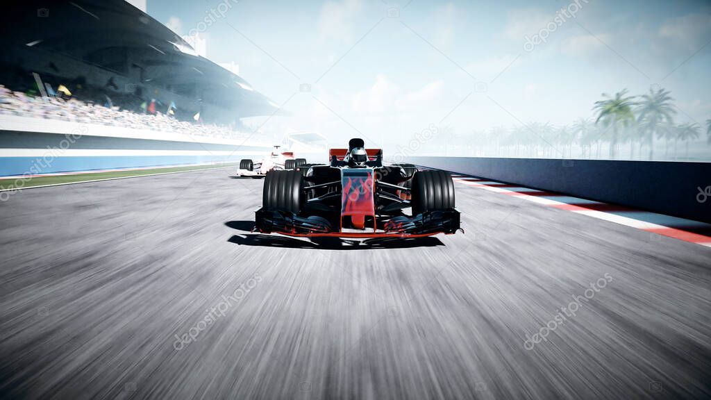 Race car. Very fast driving. Succes concept. 3d rendering.