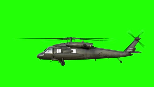 Green screen footage. Military helicopter UH-60 Black Hawk realistic 3d animation. Realistyc reflections and shadows — Stock Video