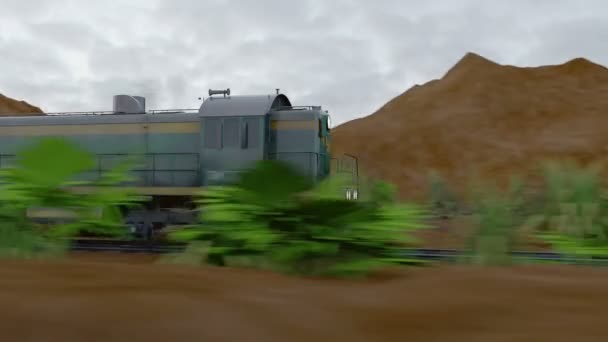 O comboio corre. Animação 3D realista — Vídeo de Stock