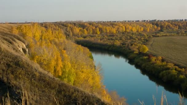 River landscape. Field landscape. Russian siberian nature. Autumn landscape. — Stock Video