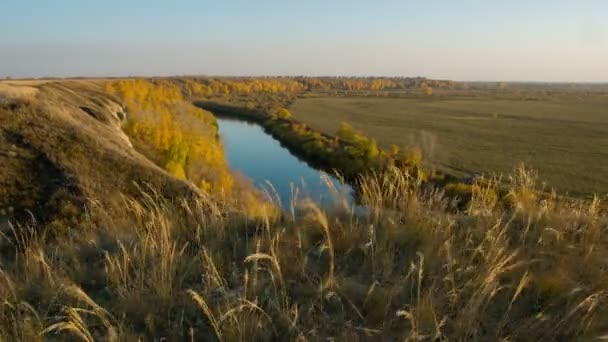 Paisagem fluvial. Paisagem de campo. Natureza siberiana russa. Paisagem de outono . — Vídeo de Stock